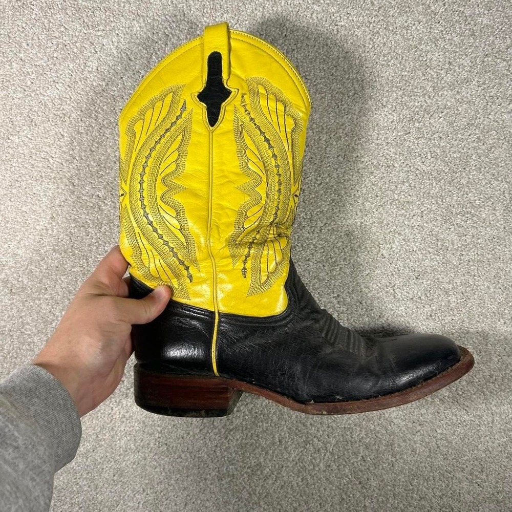 Vintage men's Ferrini black and yellow western cowboy boots Size 9.5 D